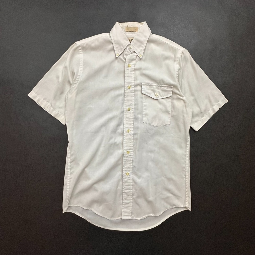 Vintage 1990s LL Bean Shirt Mens Medium Ivory Military Style Made in USA Thin